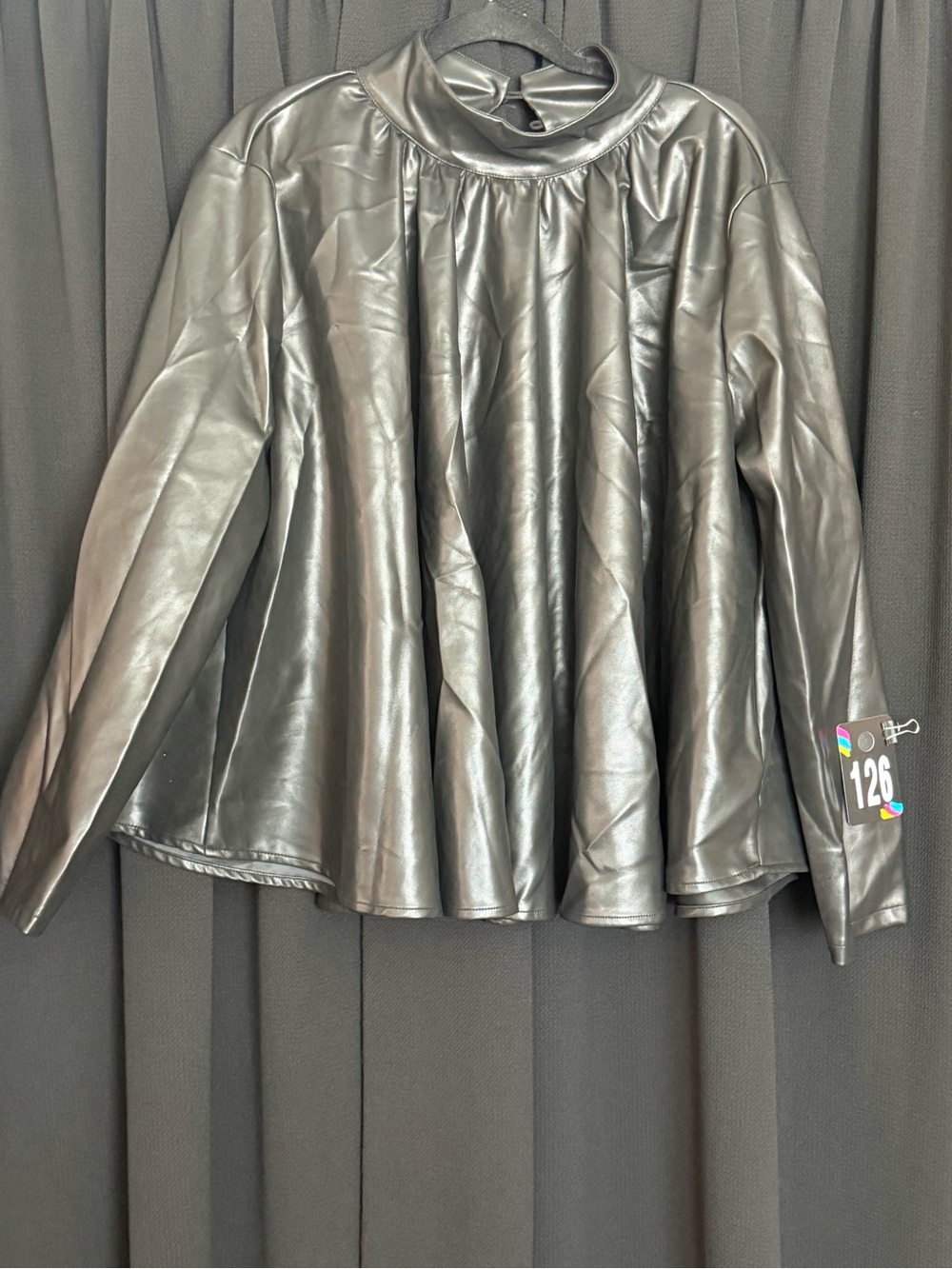 Women’s Black Faux-Leather Long-Sleeve - Swing - Tunic Top